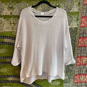 Poetry Pale Gray Lagenlook Scandi Minimal Cotton V-Neck Sweater Size 16